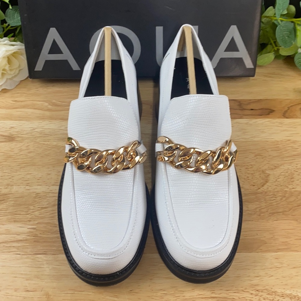 Aqua White Leather Flats, 9M